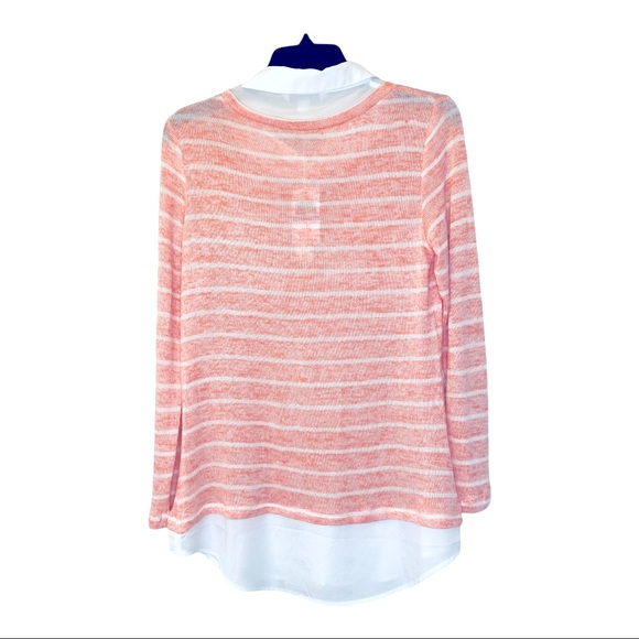 NWT KC Khaki & Co Sweater Blouse Size Small Coral and Ivory Light Stripes - Picture 4 of 6